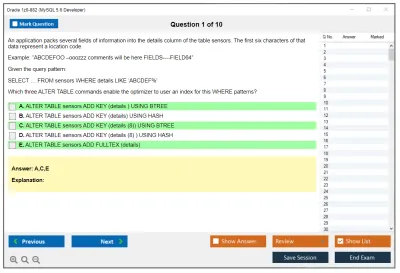 Oracle 1z0-882 MySQL 5.6 Developer Practice test exam simulator test engine exam Prep practice test questions answers Image 1