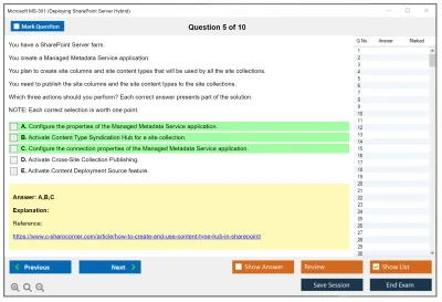 Microsoft MS-301 Deploying SharePoint Server Hybrid Practice test exam simulator test engine exam Prep practice test questions answers Image 5