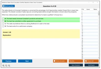 Salesforce Sales-Cloud-Consultant Salesforce Certified Sales Cloud Consultant Practice test exam simulator test engine exam Prep practice test questions answers Image 8
