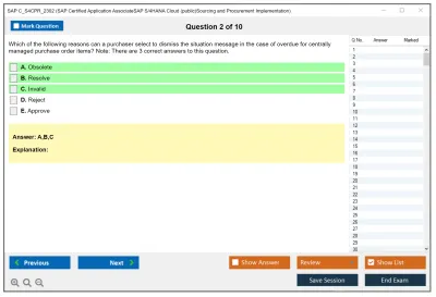 SAP C_S4CPR_2302 SAP Certified Application AssociateSAP S/4HANA Cloud (public)Sourcing and Procurement Implementation Practice test exam simulator test engine exam Prep practice test questions answers Image 2