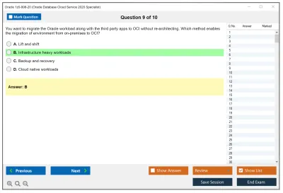 Oracle 1z0-998-20 Oracle Database Cloud Service 2020 Specialist Practice test exam simulator test engine exam Prep practice test questions answers Image 9