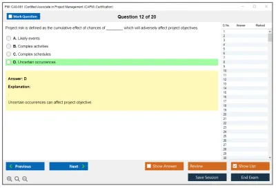 PMI CA0-001 Certified Associate in Project Management (CAPM) Certification Practice test exam simulator test engine exam Prep practice test questions answers Image 12
