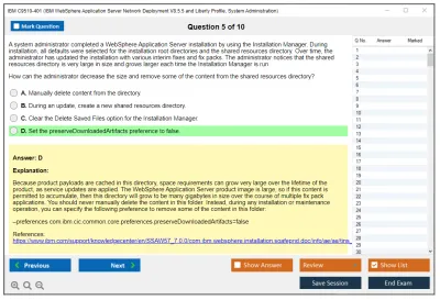 IBM C9510-401 D Application Server Network Deployment V8.5.5 and Liberty Profile System Administration Practice test exam simulator test engine exam Prep practice test questions answers Image 5