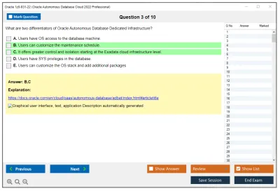 Oracle 1z0-931-22 Oracle Autonomous Database Cloud 2022 Professional Practice test exam simulator test engine exam Prep practice test questions answers Image 3