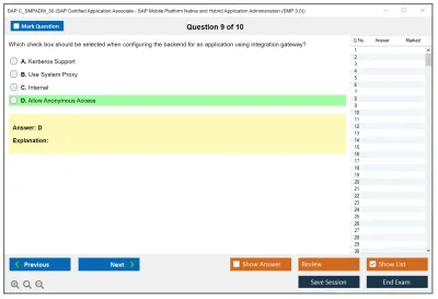 SAP C_SMPADM_30 SAP Certified Associate - SAP Mobile Platform Native and Hybrid Application Administration (SMP 3.0) Practice test exam simulator test engine exam Prep practice test questions answers Image 9