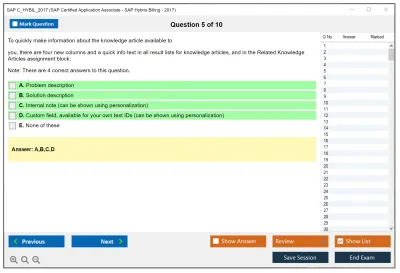 SAP C_HYBIL_2017 SAP Certified Application Associate - SAP Hybris Billing - 2017 Practice test exam simulator test engine exam Prep practice test questions answers Image 5