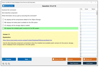 Oracle 1z0-998-20 Oracle Database Cloud Service 2020 Specialist Practice test exam simulator test engine exam Prep practice test questions answers Image 10