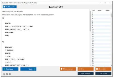 Oracle 1z0-149 Oracle Database 19c: Program with PL/SQL Practice test exam simulator test engine exam Prep practice test questions answers Image 7
