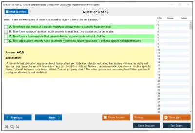 Oracle 1z0-1086-22 Oracle Enterprise Data Management Cloud 2022 Implementation Professional Practice test exam simulator test engine exam Prep practice test questions answers Image 3