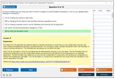 Oracle 1z0-1055-22 Oracle Financials Cloud: Payables 2022 Implementation Professional Practice test exam simulator test engine exam Prep practice test questions answers Image 8