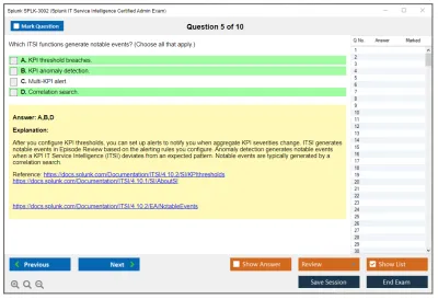 Splunk SPLK-3002 Splunk IT Service Intelligence Certified Admin Exam Practice test exam simulator test engine exam Prep practice test questions answers Image 5