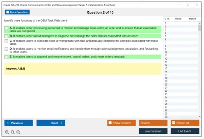 Oracle 1z0-493 Oracle Communications Order and Service Management Server 7 Implementation Essentials Practice test exam simulator test engine exam Prep practice test questions answers Image 2