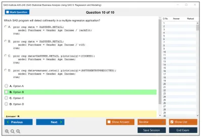 SAS Institute A00-240 SAS Statistical Business Analysis SAS9: Regression and Model Practice test exam simulator test engine exam Prep practice test questions answers Image 10