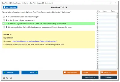 Blue Prism AIE02 Installing and Configuring a Blue Prism (Version 6.0) Environment (EN) Practice test exam simulator test engine exam Prep practice test questions answers Image 7