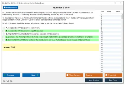 Qlik QV12SA QlikView 12 System Administrator Certification Exam Practice test exam simulator test engine exam Prep practice test questions answers Image 2