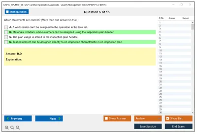 SAP C_TPLM40_65 SAP Certified Associate - Quality Management with SAP ERP 6.0 EHP5 Practice test exam simulator test engine exam Prep practice test questions answers Image 5