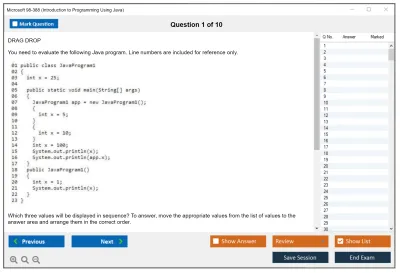 Microsoft 98-388 Introduction to Programming Using Java Practice test exam simulator test engine exam Prep practice test questions answers Image 1