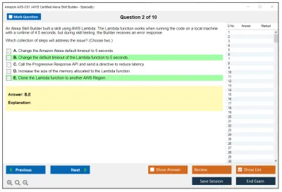 Amazon AWS AXS-C01 AWS Certified Alexa Skill Builder-Specialty Practice test exam simulator test engine exam Prep practice test questions answers Image 2