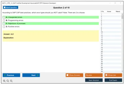 SAP C_CPE_16 SAP Certified Associate - Backend Developer - SAP Cloud Application Programming Model Practice test exam simulator test engine exam Prep practice test questions answers Image 2