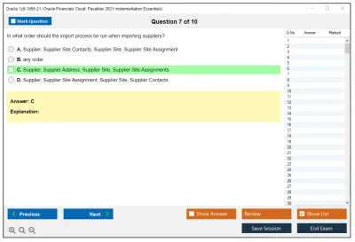 Oracle 1z0-1055-21 Oracle Financials Cloud: Payables 2021 Implementation Essentials Practice test exam simulator test engine exam Prep practice test questions answers Image 7