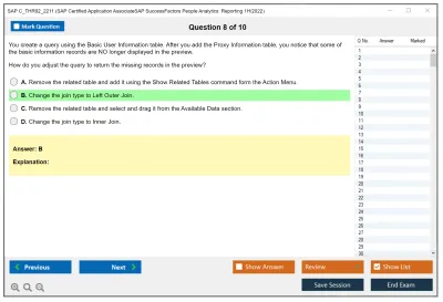 SAP C_THR92_2211 SAP Certified Application AssociateSAP SuccessFactors People Analytics: Reporting 1H/2022 Practice test exam simulator test engine exam Prep practice test questions answers Image 8