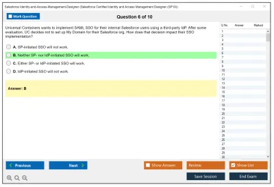 Salesforce Identity-and-Access-Management-Designer Salesforce Certified Identity and Access Management Designer Practice test exam simulator test engine exam Prep practice test questions answers Image 6