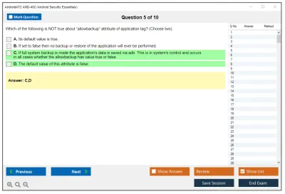 Android AND-402 Android Security Essentials Practice test exam simulator test engine exam Prep practice test questions answers Image 5