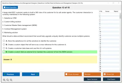 Salesforce Data-Architecture-And-Management-Designer Salesforce Certified Data Architecture and Management Designer Practice test exam simulator test engine exam Prep practice test questions answers Image 13