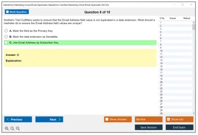 Salesforce Marketing-Cloud-Email-Specialist Salesforce Certified Marketing Cloud Email Specialist Practice test exam simulator test engine exam Prep practice test questions answers Image 8