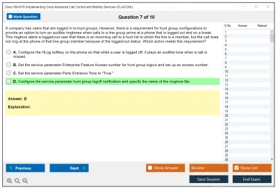 Cisco 300-815 Implementing Cisco Advanced Call Control and Mobility Services (CLACCM) Practice test exam simulator test engine exam Prep practice test questions answers Image 7