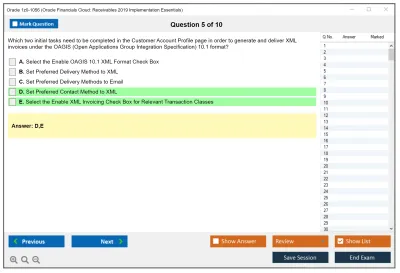 Oracle 1z0-1056 Oracle Financials Cloud: Receivables 2019 Implementation Essentials Practice test exam simulator test engine exam Prep practice test questions answers Image 5