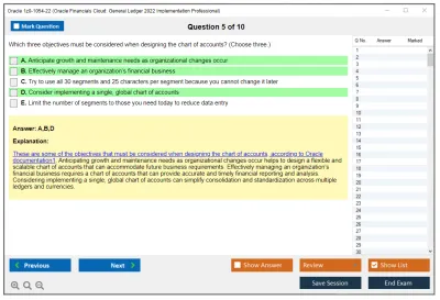 Oracle 1z0-1054-22 Oracle Financials Cloud: General Ledger 2022 Implementation Essentials Practice test exam simulator test engine exam Prep practice test questions answers Image 5