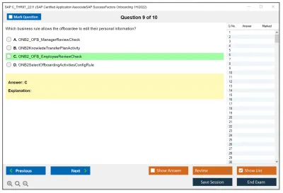 SAP C_THR97_2211 SAP Certified Application AssociateSAP SuccessFactors Onboarding 1H/2022 Practice test exam simulator test engine exam Prep practice test questions answers Image 9