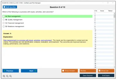 GAQM ISO-31000-CLA ISO 31000 - Certified Lead Risk Manager Practice test exam simulator test engine exam Prep practice test questions answers Image 8