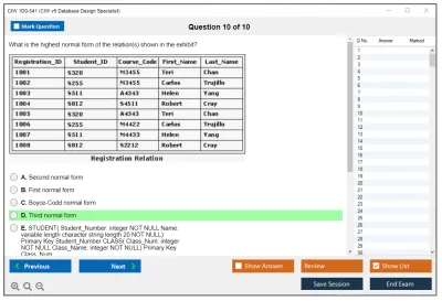 CIW 1D0-541 CIW v5 Database Design Specialist Practice test exam simulator test engine exam Prep practice test questions answers Image 10