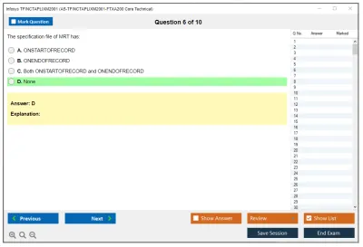 Infosys TFINCTAPLIXM2001 AS-TFINCTAPLIXM2001-FTXA200 Core Technical Practice test exam simulator test engine exam Prep practice test questions answers Image 6