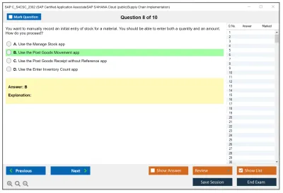 SAP C_S4CSC_2302 SAP Certified Application AssociateSAP S/4HANA Cloud (public)Supply Chain Implementation Practice test exam simulator test engine exam Prep practice test questions answers Image 8