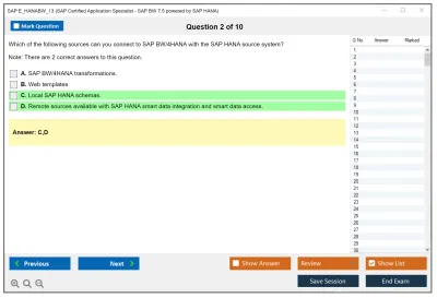 SAP E_HANABW_13 SAP Certified Application Specialist - SAP BW 7.5 powered by SAP HANA Practice test exam simulator test engine exam Prep practice test questions answers Image 2
