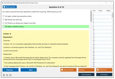 Microsoft MS-220 Troubleshooting Microsoft Exchange Online Practice test exam simulator test engine exam Prep practice test questions answers Image 8