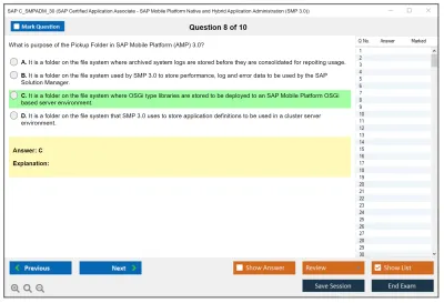 SAP C_SMPADM_30 SAP Certified Associate - SAP Mobile Platform Native and Hybrid Application Administration (SMP 3.0) Practice test exam simulator test engine exam Prep practice test questions answers Image 8