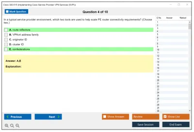 Cisco 300-515 Implementing Cisco Service Provider VPN Services (300-515 SPVI) Practice test exam simulator test engine exam Prep practice test questions answers Image 4