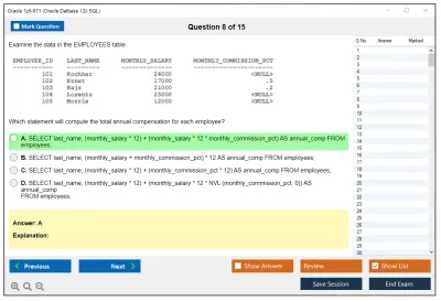 Oracle 1z0-071 Oracle Database 12c SQL Practice test exam simulator test engine exam Prep practice test questions answers Image 8