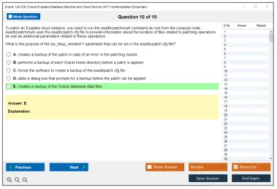Oracle 1z0-338 Oracle Exadata Database Machine and Cloud Service 2017 Implementation Essentials Practice test exam simulator test engine exam Prep practice test questions answers Image 10