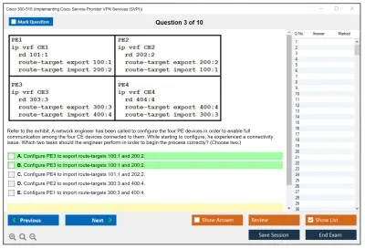 Cisco 300-515 Implementing Cisco Service Provider VPN Services (300-515 SPVI) Practice test exam simulator test engine exam Prep practice test questions answers Image 3