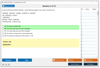 IBM C2090-320 DB2 11 Fundamentals for z/OS Practice test exam simulator test engine exam Prep practice test questions answers Image 5