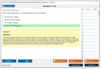 OMG OMG-OCSMP-MBA400 OMG-Certified Systems Modeling Professional - Model Builder – Advanced Practice test exam simulator test engine exam Prep practice test questions answers Image 7
