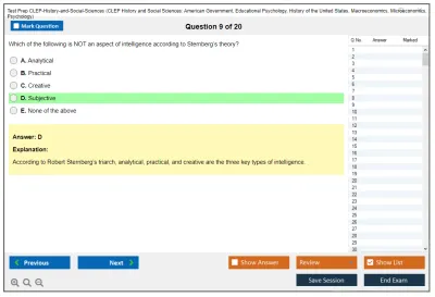 Test Prep CLEP-History-and-Social-Sciences CLEP History and Social Sciences: American Government, Educational Psychology, History of the United States, Macroeconomics, Microeconomics, Psychology Practice test exam simulator test engine exam Prep practice test questions answers Image 9