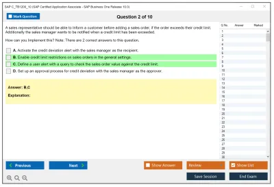 SAP C_TB1200_10 SAP Certified Associate - SAP Business One Release 10.0 Practice test exam simulator test engine exam Prep practice test questions answers Image 2