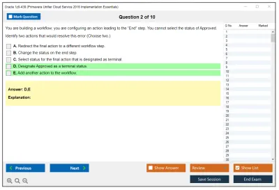 Oracle 1z0-439 Primavera Unifier Cloud Service 2016 Implementation Essentials Practice test exam simulator test engine exam Prep practice test questions answers Image 2