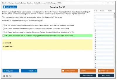 Salesforce Sharing-and-Visibility-Designer Salesforce Certified Sharing and Visibility Designer Practice test exam simulator test engine exam Prep practice test questions answers Image 7